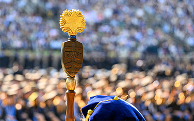 The University Mace during the academic procession for the 2026 Commencement ceremony in Notre Dame Stadium.