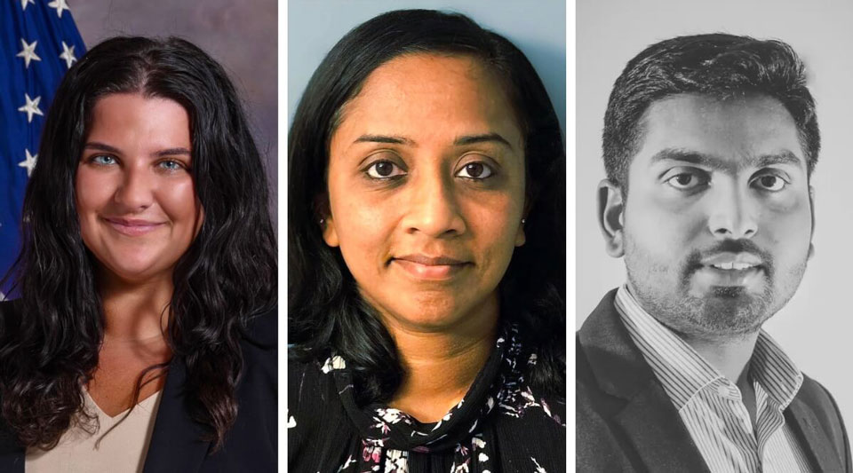 Three headshots of two women and one man.