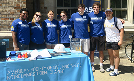 Members of the American Society of Civil Engineers student chapter pose at their Welcome Weekend table.
