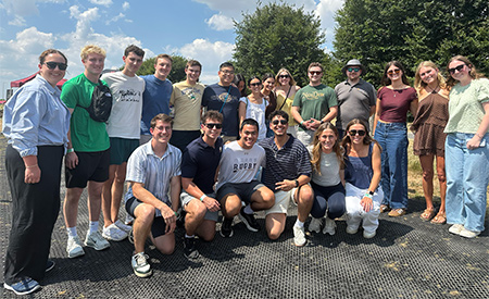 Engineering students and faculty pose for a group photo during the London CBE program.